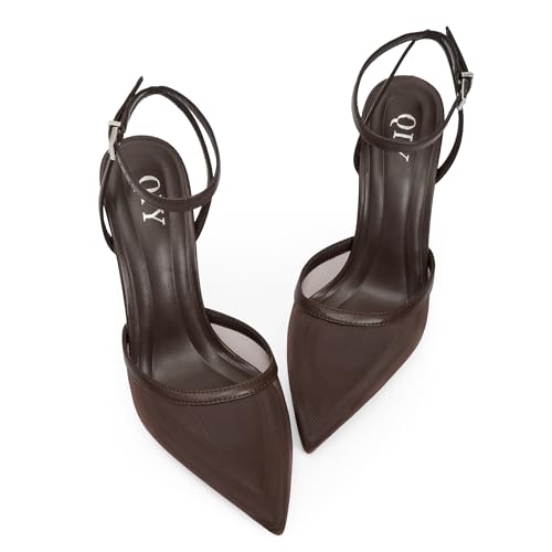 Image of QIY Closed Toe Heels for Women Pumps High Heel Strappy Sandals | Pointed Toe Slingback Women Heels with Ankle Strap, Stilettos Wedding & Bridal Formal Dress Shoes for Evening Party, Prom