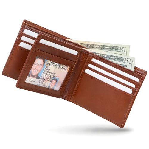 Image of ID Stronghold Extra Capacity Bifold Wallet for Men - RFID Blocking Genuine Leather Wallet (Antiqued Brown)