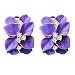 Navachi 18k Gold Plated Crystal Purple Enamel Leaves Flower Omega Earrings