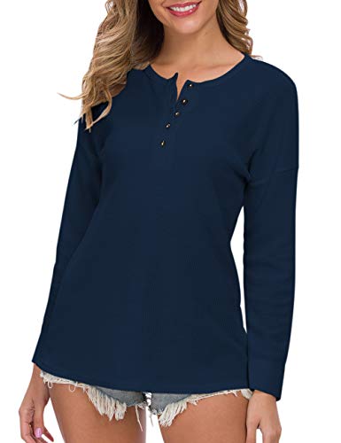 Image of MOLERANI Womens Long Sleeve Waffle Knit Henley Shirts Tunic Tops