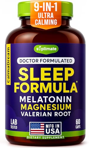 9-in-1 Melatonin Sleep Aid for Adults - USA Made, Lab Tested with Melatonin 5mg and 108mg Magnesium for Sleep - TRAACS, Ashwagandha, Valerian Root, GABA, 5HTP, Herbal Sleep Supplement, Vegan, 60 Caps