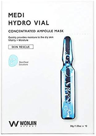 Effect Medi Hydro Vial Mask, Concentrated Ampoule Mask, Deep Hydration with Hyaluronic Acid Korean Beauty Mask Sheets(10 sheets x 1.05 oz)
