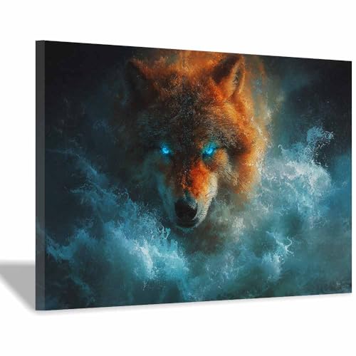 Peinture lion bureau à domicile grand tableau moderne de loup orange 70x100cm