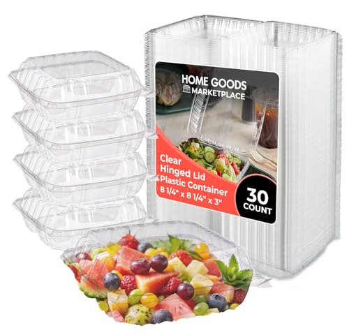 Clear Plastic Takeout Containers 8x8x3 Inch with Lids – 30 Pack | Disposable Clamshell Food Containers for Meal Prep, To-Go Orders, Salad, Dessert, Bakery – BPA-Free, Durable, Stackable