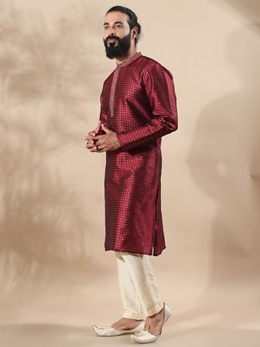 Filori Studio - Men's Authentic Woven Design Long Kurta with Zari Embroidery (Kurta Only)4