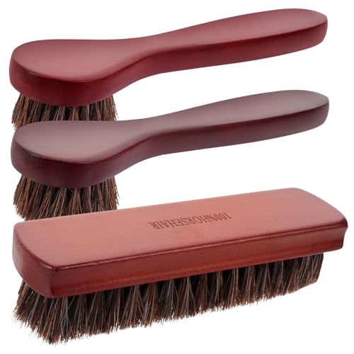 Kit de 3 cepillos para limpieza de cuero con mango de madera para pulido de zapatos 2