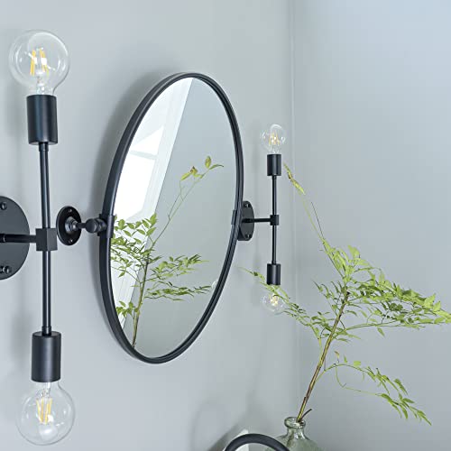 Image of Round Pivot Bathroom Mirror Black Circle Metal Framed Tilting Vanity Mirrors for Wall, Overall 27.98 x 24 inches (Mirrror 24 x 24 inches)