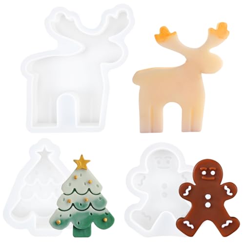 3PCS Moldes Silicona Navidad, Moldes Velas Navidad, Molde deVela de Alce Navideño, árbol de Navidad Molde,Moldes de Velas de Silicona para Navideña,de Silicona para Decoraciones de Navidad