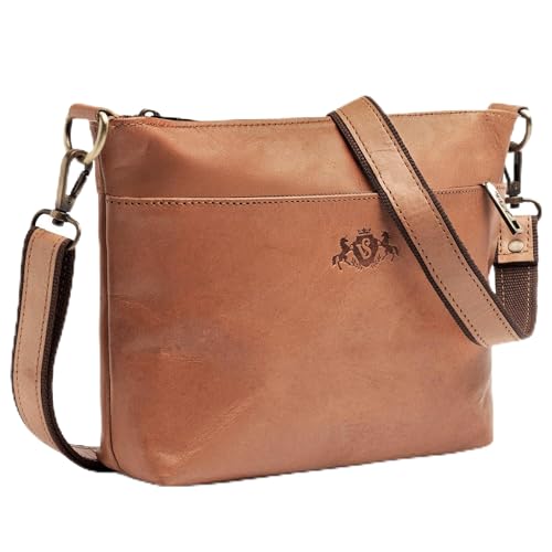 SID & VAIN Sac à bandoulière Cuir véritable Sage Sacoche Sangle pour Femmes Sac à Main porté épaule Beige
