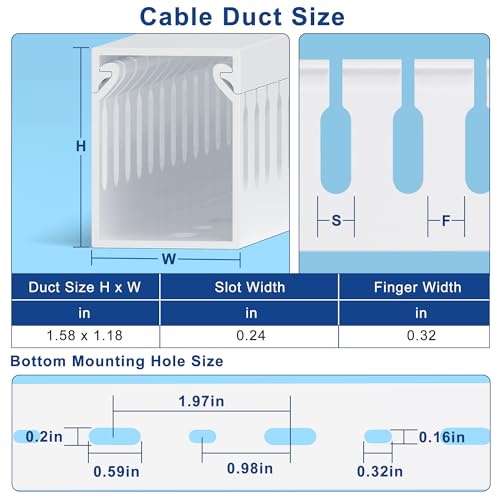 Image of 1.6 inchH x 1.2 inchW Cable Raceway, 6ft Under Desk Wire Management Channel, White | Slotted Wire Duct, 2 Pack (3 ft Each), Heavy-Duty PVC Cable Management for Server Racks, Network Cables & Electrical Cabinets
