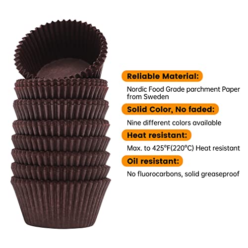 Bake Choice 200pcs Standard Brown cupcake liners for baking,food-grade cupcake wrappers, grease-proof parchment muffin liners for Christmas decorations