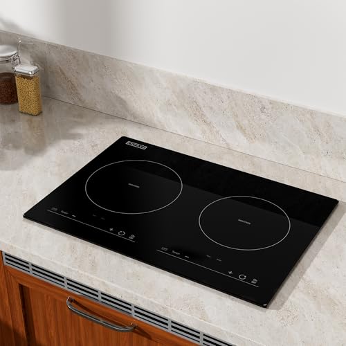 Image of Empava IDC12B2 Horizontal Electric Stove Induction Cooktop with 2 Burners in Black Vitro Ceramic Smooth Surface Glass 120V, 12 Inch
