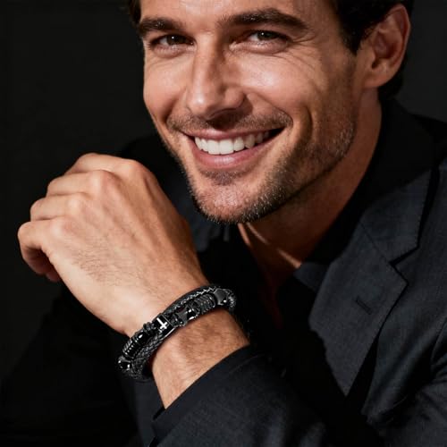 Pulsera cristiana de cuero negro para hombre miniatura 5