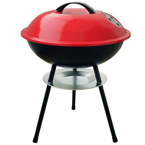 14" Portable Charcoal Round Grill,Red Small Grills with Locking Lid
