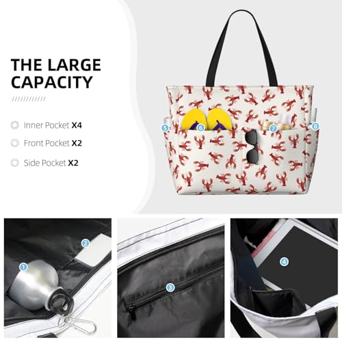 Lobster Large Beach Bag Waterproof Sandproof Swim Tote Pool Bag For Women With Zipper2
