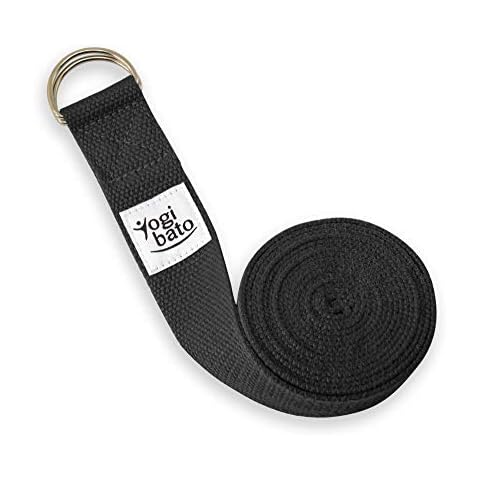 Yogibato Yoga Strap 100% cotton |240 x 3.8 cm|8 ft x 1.5 in| D-Ring Buckle Belt - Band for Stretching, Pilates, and Physical Therapy - Adjustable Yoga Belt - Dark Grey Cover
