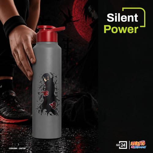 Image of Water Bottle 950ml Stainless Steel Sports /Fridge Bottle with Sipper Cap | 1-Year Warranty | Single Wall| For Home, Office, Gym, Travelling | Lightweight | Naruto Ninja | Grey - Itachi