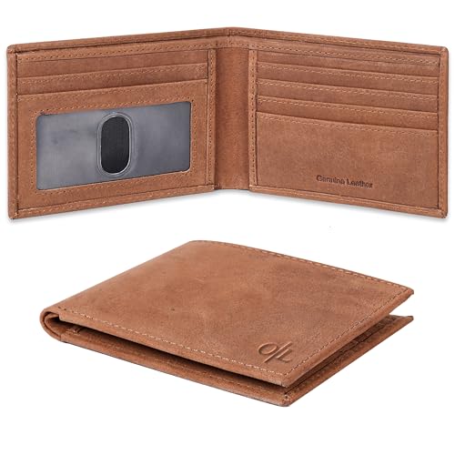 Slim Leather Wallet for Men - RFID Blocking Slim Minimalist Front Pocket - Thin & Stylish with ID Window, Gift For Men (Cognac)