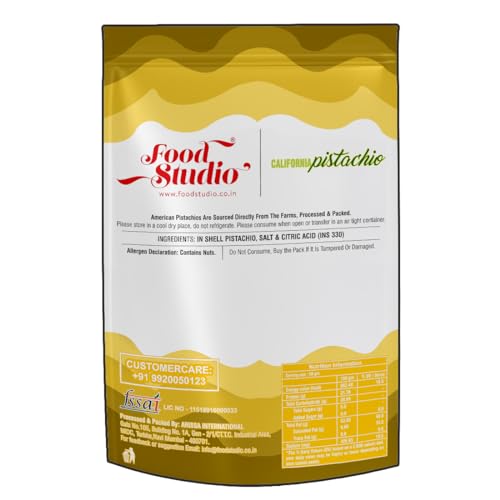 Image of FOOD STUDIO Premium California Roasted & Salted Pistachios Yellow Pouch Pack of 1 x 250 gm | Pista Dry Fruit | Tasty & Healthy | High in Protein & Dietary Fiber | Gluten Free & Low Calorie Nuts