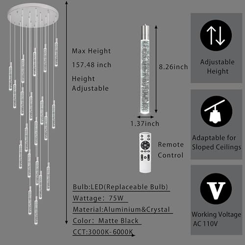 Image of 20-Lights Bubble Crystal Chandelier for Entryway High Ceiling,Chrome