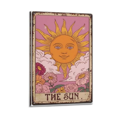 Toile vintage tarot The Sun panneau métal pour salon et chambre bohème