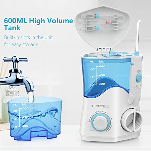 Turewell FC162-WHITE Water Dental Flosser For Teeth/Braces, Water Teeth Cleaner 8 Jet Tips And 10 Pressure Levels, 600Ml Large Water Tank Oral Irrigator thumb #5