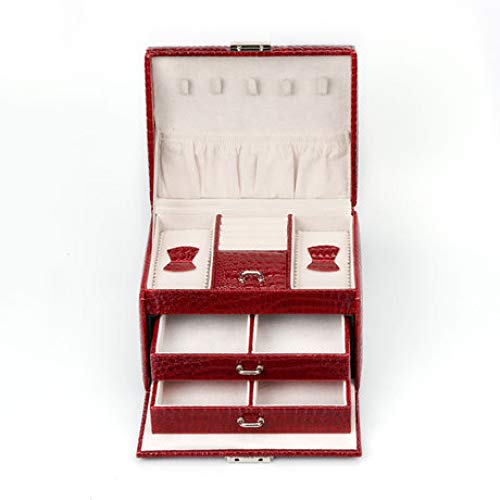 Preisvergleich Produktbild Schminktasche Kosmetiktäschchen Damen Schmuckschatulle Schmuckschatulle dreistufig Zwei Schubladen Schmuckschatulle Damen tragbar Leder rot