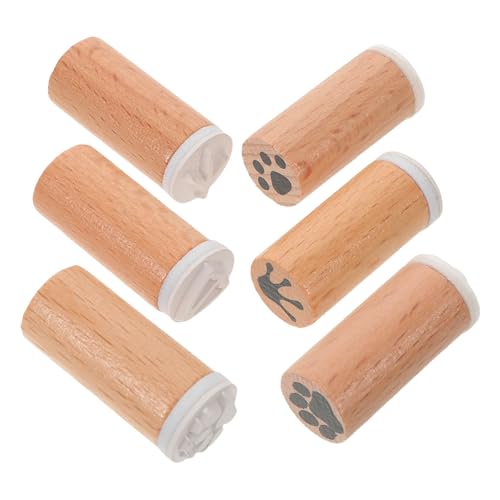 Gatuida 6 Sellos de Madera Huellas de Animales, Juego de Estampadores Pequeños para Scrapbooking y Manualidades, Sellos Redondos Decorativos para Diarios y Proyectos Creativos