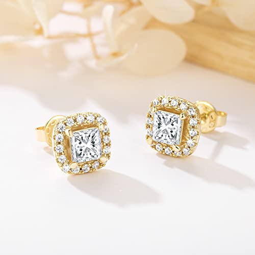 14K Gold Earrings, Gold Stud Earrings for Women Hypoallergenic Cushion-shaped Small Cubic Zirconia Stud Earring for Women 10mm4