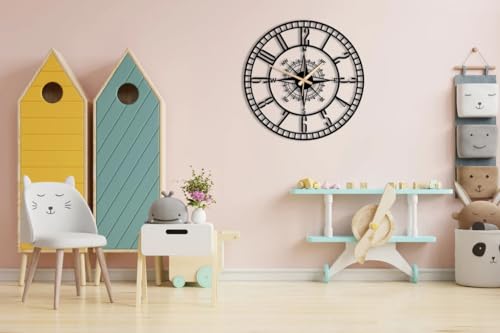 Image of Stylish Metal Wall Clock for Living Room, Bedroom, Office, Kitchen, Home and Hall | Antique Fancy Big Size Modern Wall Watch for Home Decor (DA-117, 50 CM)