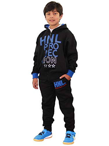 Chándal de diseño HNL con capucha y parte inferior para niños de 7 a 13 años Negro y azul real. 7-8 Años