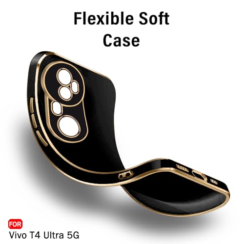 Image of TheGiftKart Luxurious Golden-Plated Back Cover Case for Vivo T4 Ultra 5G | Raised Lips for Camera & Screen Protection | Shockproof Design | Stylish Back Cover Case for Vivo T4 Ultra 5G (TPU, Black)