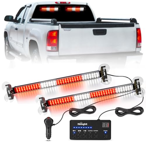 Image of Nilight 144 LED Strobe Traffic Advisor Light Bar Red White with Controller | 2 in 1 Automotive Emergency Warning Flashing Police Windshield Lights Bars for Cars Tow Plow Trucks Construction Vehicles