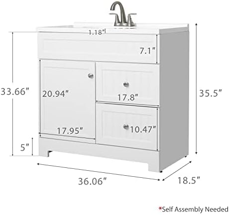 Miniatura 2 de eclife Armario de tocador de baño blanco de 24 pulgadas con fregadero de resina, armario de baño moderno con líneas de decoración, lavabo de