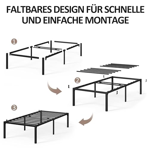 Yaheetech Bettrahmen 90 x 190 cm Metallbett Bettgestell aus Metall, Modern Jugendbett mit Lattenrost, Doppelbett Einzelbett Schwarz 41cm H