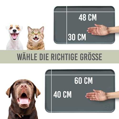 KaraLuna© Basic Silikon Unterlage 60x40 cm, grau I rutschfest Napfunterlage für Hundenapf Katzennapf I Futtermatte Hunde Katzen Matte