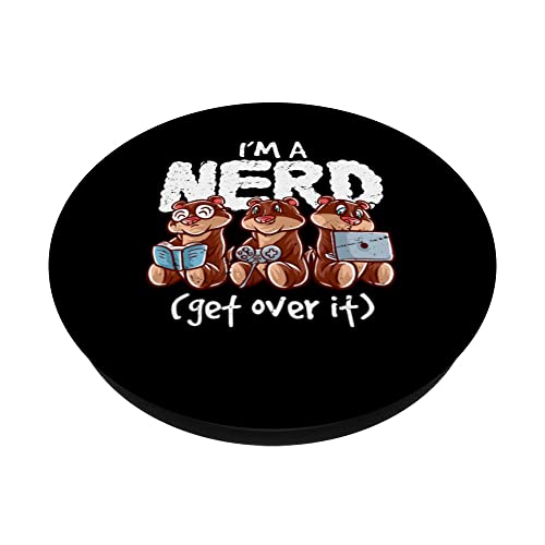 Otter I'm A Nerd Get Over It Nerdy Geek Reading Book Gamer PopSockets Swappable PopGrip, Black - Image 2