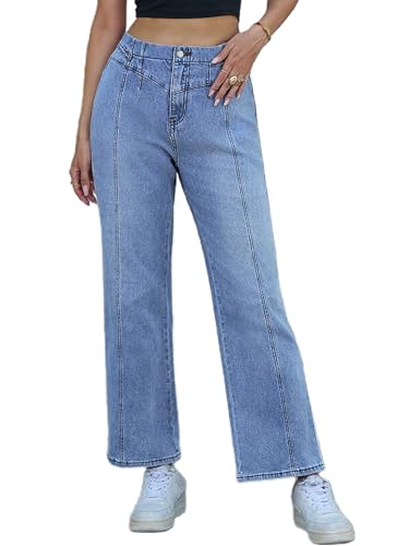 PEIHOT Wide Leg Jeans for Women Trendy High Waisted Straight Leg Stretchy Jeans Seamed...