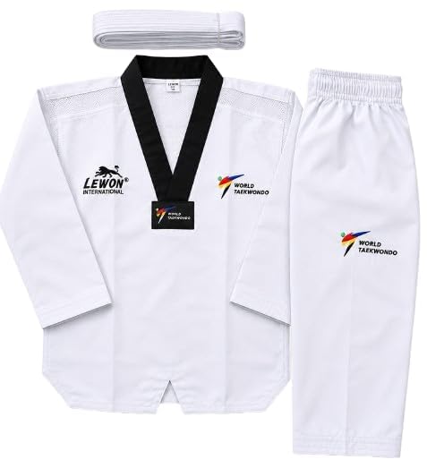 Lewon Clima Cool Taekwondo Uniform for Men Women & Kids | WT Standard Dobok with Mesh Ventilation Panels | Imported Lightweight Martial Arts Training Suit | White Black V-Neck | Belt Included-picture-20