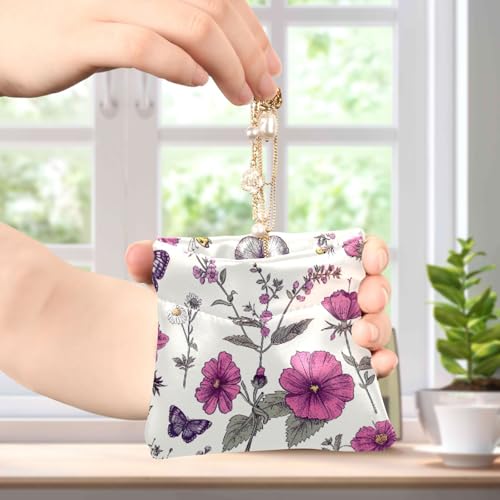 Wildflowers and Butterflies Coin Purse Leather Pouch Change Purse, Squeeze Coin Pouch for Cards, Keys & Lipsticks, Unisex3