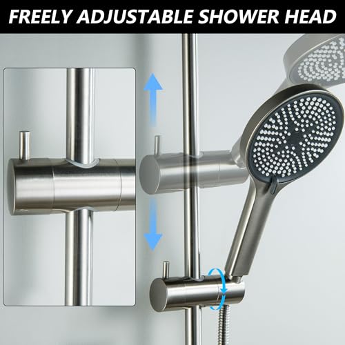 Barra deslizante ajustable para ducha con cabezal de ducha de mano | Cabezal de ducha con barra deslizante, acero inoxidable, montaje en pared, acabado cepillado niquelado miniatura 3