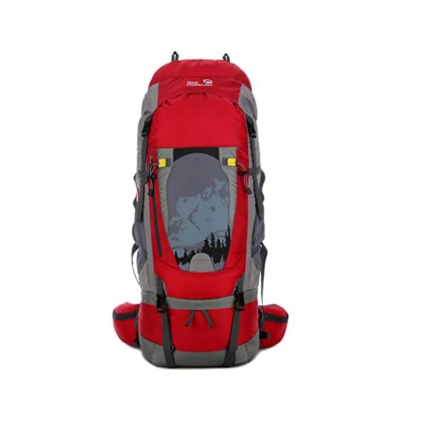 UNISTRENGH 80L Waterproof Hiking Backpacks External Aluminum Tube Frame Backpacking Duffle Luggage Bag for Traveling Camping Mountaineering Glamping,Red