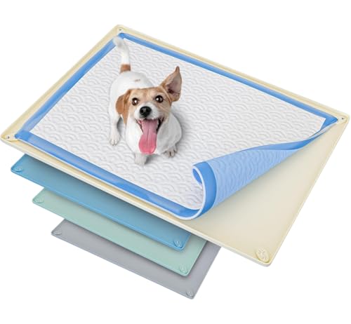 Image of TidyFriend Dog Pee Pad Holder Tray Fits for 30 inch x 23 inch Pee Pads with Corner Lock Holes, Raised Edges, Non-Spill, Easy to Clean Silicone Dog Potty Tray Holder, For Indoor Floor Protection (Beige)