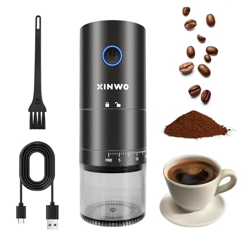 XINWO Abidjan | Molinillo de Café Eléctrico Recargable - 38 Niveles de Molienda, Muelas Cónicas de Cerámica, Doble Compartimento - Molido Fino a Grueso (0.1–4mm), USB-C - Negro Mate.