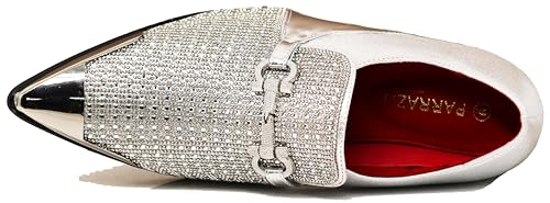 Image of Enzo Romeo Crisino Men Rhinestone Chrome Toe Suede Pointy Buckle Dress Loafer Slip On Shoes (Silver 03, US Footwear Size System, Adult, Men, Numeric, Medium, 11)