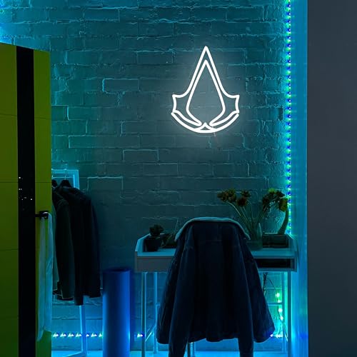 Image of Assassins Symbol Neon Sign, Assassin Insignia Signs For Wall Decor Led Sign Neon Lights for Gaming Boys Room Man Cave Decor, Living Room, Party USB Powered with Dimmer 11 * 13.8IN