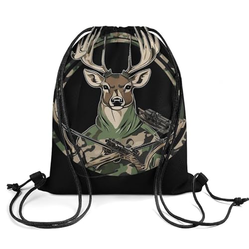 Breathable Drawstring Backpack, Camouflage American Flag Hunting Camo Deer Black Unisex Fashion Waterproof Large Capacity Draw String Bag, Reusable Sackpack with Sturdy Cord for Daily Use2