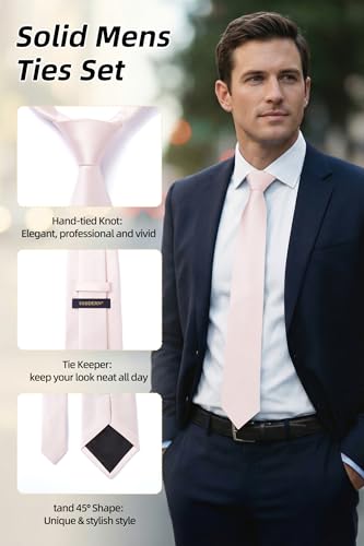 Image of HISDERN Mens Ties Solid Color Ties for Men Formal Necktie with Pocket Square Set Satin Silk Neck Tie Handkerchiefs Set
