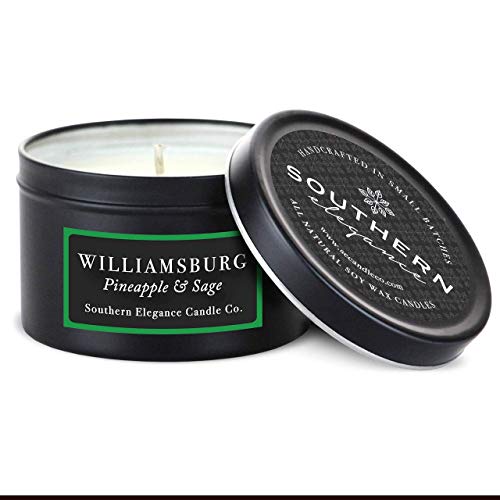 Southern Elegance| Williamsburg: Pineapple Sage Scented Candle| 6 oz Travel Tin| Handcrafted in the USA