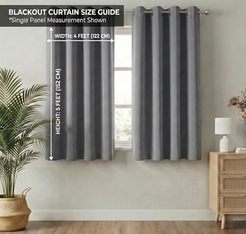 Image of VAS COLLECTIONS 100% Blackout Door Curtains, 5 Feet (121 x 152 cm) Set of 2, Plain, Thermal Insulated, Room Darkening Curtains for Living Room, Bedroom (Charcoal Grey)